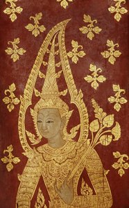 Dørpanel i Rattanakosin-stil med billede af en guddom, ca. 1860 (malet træ) af Thai School
