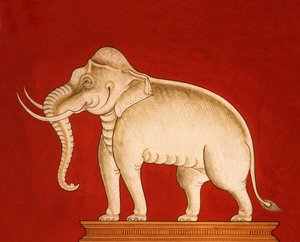 Hvid elefant, side fra et manuskript om elefanttræning (wc på papir)