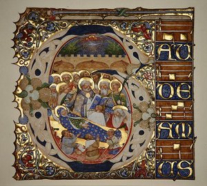 Marlay Cutting IT.18 Dormition of the Virgin, fra en gradual af Santa Mattia i Murano, Venedig, ca. 1450 (bladguld & tempera på pergament) af The Master of the Murano Gradual