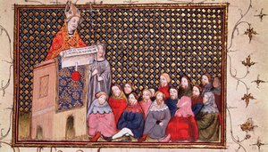 Harl 1319 f.12 Ærkebiskop Arundel prædiker for Henriks sag, fra 
