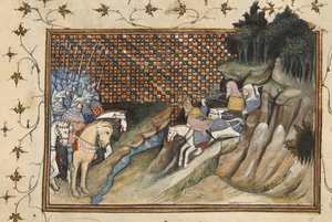 Harley 1319, f.9 Art Mór rider for at møde jarlen af Gloucester, fra 