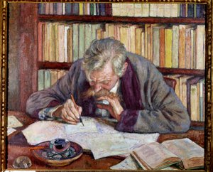 Portræt af den belgiske digter Emile Verhaeren (1885-1916) på hans kontor Maleri af Theodore Van Rysselberghe (1862-1926) Paris fra det 20. århundrede. Kommunalt museum for moderne kunst af Théo van Rysselberghe