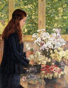 Ung pige med vaser med blomster, af Théo van Rysselberghe