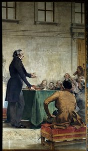 Francois Arago (1786-1853) studerede populær astronomi i observatoriets amfiteater. Maleri af Theobald Chartran (1849-1907). Paris, La Sorbonne - Francois Arago (1786-1853) holder et foredrag om populær astronomi ved det kongelige observatorium i Paris. af Theobald Chartran