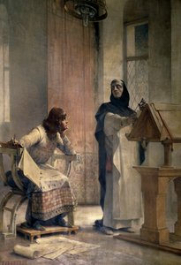 Louis IX (1214-1270), før han blev konge af Frankrig, studerede matematik hos Vincent de Beauvais (1190-1264), dominikanerbror, i klosteret Royaumont. Maleri af Theobald Chartran (1849-1907). Paris, La Sorbonne af Theobald Chartran