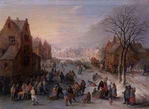 Et vinterbybillede med talrige figurer