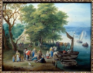 Tilbage fra fiskeri. Maleri af Theobald Michau (1676 - 1765)