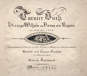 Bog om turneringer: Titelside af Theobald Senefelder