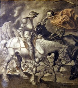 Knight Approached by Death (farvet blyant på papir)