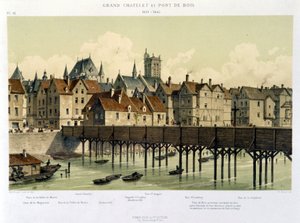 Det store Châtelet og træbroen (1621-1643) - i "Paris fra det 13. århundrede til i dag" af Hoffbauer, red. Firmin Didot & Cie