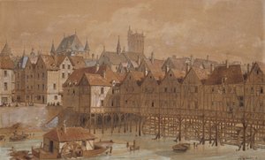 The Grand Chatelet og Pont aux Meuniers (pen, blæk og wc på papir) af Theodor Josef Hubert Hoffbauer