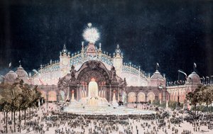 Universel udstilling, udsigt over paladset i el- og vandslottet, Paris (Print af Theodor Josef Hubert Hoffbauer