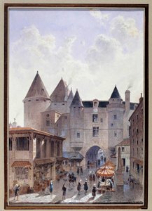 Udsigt over Grand Chatelet fra Rue Saint Denis i Paris Akvarel af Theodor Joseph af Theodor Josef Hubert Hoffbauer