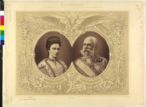 Kejser af Østrig med familie Mindeblad for 40 års bryllupsceremoni Hendes Majestæt 24. April 1854 1894