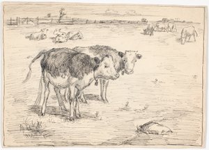 Et par kalve på "Fladen", Saltholm af Theodor Philipsen