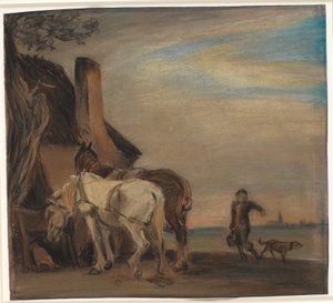Karl, der bringer vand til to heste (kopi efter Paulus Potters maleri på Louvre) af Theodor Philipsen