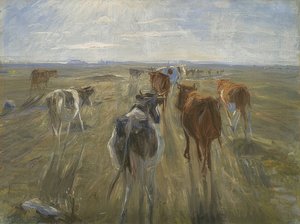 Lange skygger. Køer på øen Saltholm. Omkring 1890 af Theodor Philipsen