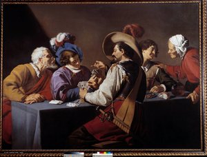 Kortspillere, brelan Maleri af Theodore Rombouts (1597-1637) 1600-tallet Søn. 1,52x2,06 m Antwerpen. Koninklik Museum - Kortspillerne, "" brelan"". Maleri af Theodore Rombouts (1597-1637)