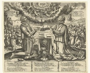 Vilhelm af Orange og Charlotte af Bourbon knæler i landskabet af Theodor de Bry (attributed to)