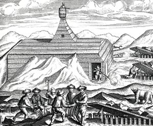Skærer en bjørn op på Nordpolen, ca. 1600 (gravering) af Theodor de Bry