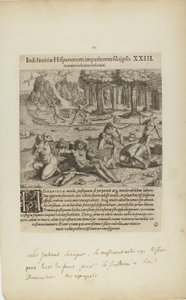 Indisaeuitiae Hispanorum Impatientes Sibi Psis/Manus Violentas Inserunt. XXIII. (fra bogen Americae, del fire) af Theodor de Bry