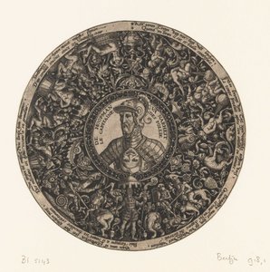 Medaljon med buste af kaptajnen af dårskab, Theodor de Bry, ca. 1577 - ca. 1578 af Theodor de Bry