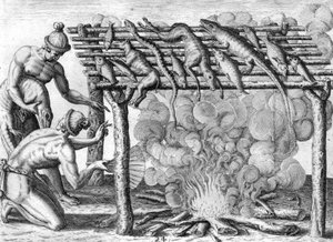 Timucuan-indianere tørrer mad af Theodor de Bry