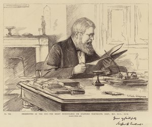 Dagens berømtheder, den højre ærede Sir Stafford Northcote, Baronet, MP, DCL, GCB af Theodore Blake Wirgman
