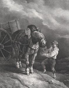 Dreng fodrer en vogn med hest fra en næsepose, 1822. af Theodore Gericault