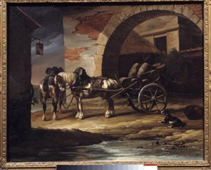 Vogn fyldt med vintønder eller Haquet-maleriet af Theodore Gericault (1791-1824) 1819 Dim. 0,6x0,73 m Forsyn. Museum for kunst af Theodore Gericault