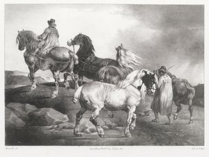Heste, der føres til markedet (Horses Being Led to the Fair) af Theodore Gericault