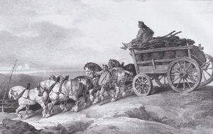 Kulvogn [sic.] Tegnet af Heste, 1822. af Theodore Gericault