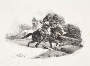Cuirassiers oplader et artilleribatteri. af Theodore Gericault