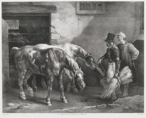 To postheste ved indgangen til en stald (Two Post-Horses at a Stable Door) af Theodore Gericault