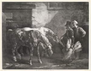 To postheste ved indgangen til en stald (Two Post-Horses at a Stable Door) af Theodore Gericault