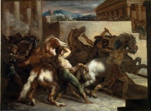 Gratis hestevæddeløb i Rom - olie på lærred af Theodore Gericault
