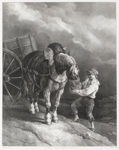 Dreng, der giver havre til en spændt hest (A Boy Giving Oats to a Hitched Horse) af Theodore Gericault