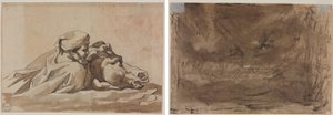 Géricault - Mand holder en hest i vand, efter Poussins Syndfloden (recto); kompositionsstudie (muligvis til Poussins Syndfloden) (verso), ca. 1816 af Theodore Gericault