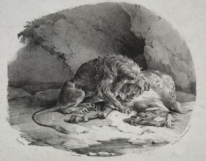 Hest fortæret af en løve af Theodore Gericault