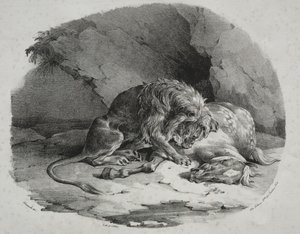Hest fortæret af en løve af Theodore Gericault