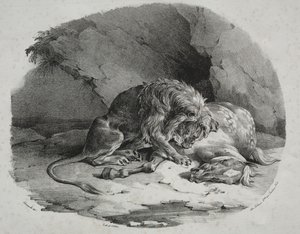 Hest fortæret af en løve, 1823. af Theodore Gericault