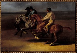 Hestevæddeløb går til venstre på tidspunktet for start Maleri af Theodore Gericault (1791-1824) af Theodore Gericault