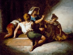 Italiensk familie (olie på papir bakket med lærred) af Theodore Gericault