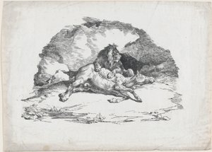 Løve, der æder en hest af Theodore Gericault
