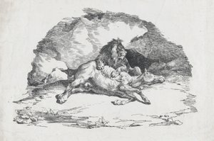 Løve fortærer en hest, 1818. af Theodore Gericault