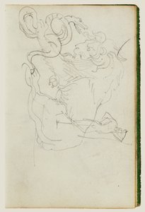 Løve angriber en slange over en nøgenfigurstudie af Theodore Gericault
