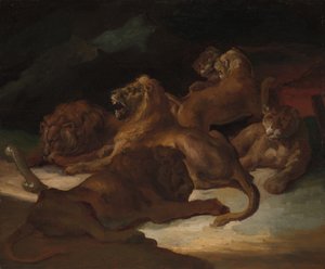 Løver i et bjergrigt landskab, ca. 1818-20. af Theodore Gericault