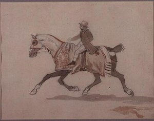 Lille brudgom på en travhest (blyant og akvarel) af Theodore Gericault