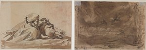 Mand, der griber en hest i vand, efter Poussins "Deluge" (recto); Kompositionsstudie? (muligvis for "Poussin