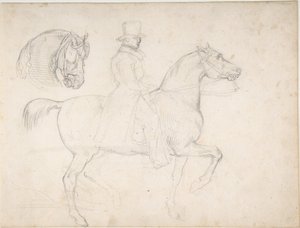 Mand til hest og studie af hestens hoved af Theodore Gericault